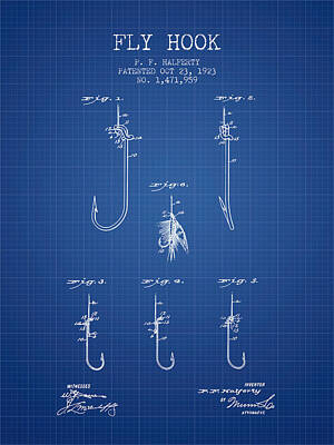 Coffee Royalty Free Images - Fly Hook Patent from 1923 - Blueprint Royalty-Free Image by Aged Pixel