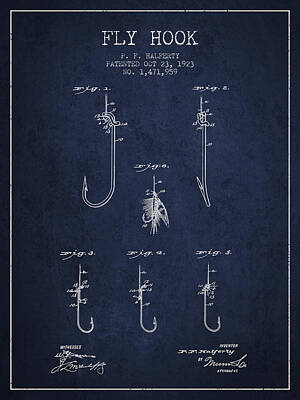 Aloha For Days - Fly Hook Patent from 1923 - Navy Blue by Aged Pixel