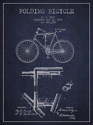 Transportation Digital Art - Folding Bicycle Patent Drawing from 1896 - Navy Blue by Aged Pixel