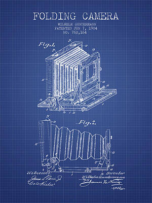 Surrealism Royalty Free Images - Folding Camera Patent from 1904 - Blueprint Royalty-Free Image by Aged Pixel