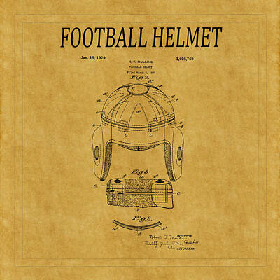 Football Photos - Football Helmet Patent 1 by Andrew Fare