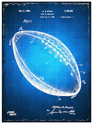 Football Royalty-Free and Rights-Managed Images - Football Patent Blueprint Drawing Blue by Tony Rubino