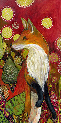 Mammals Paintings - Fox Listens by Jennifer Lommers