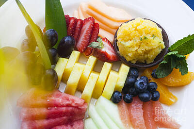 Abstract Shapes Janice Austin - Fresh fruit on a white plate. by Don Landwehrle