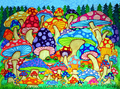 Fantasy Drawings Rights Managed Images - Frogs and Magic Mushrooms Royalty-Free Image by Nick Gustafson