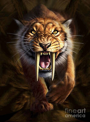 Mammals Digital Art - Full On View Of A Saber-toothed Tiger by Jerry LoFaro