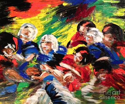 Football Paintings - Game On by Karen  Ferrand Carroll