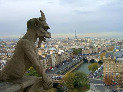 Paris Skyline Photos - Paris - Gargoyle and Eiffel Tower II by Scott Carda