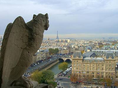 Paris Skyline Photos - Gargoyle and Eiffel Tower by Scott Carda