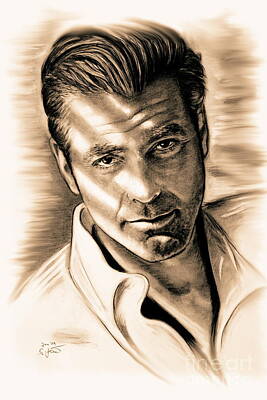 Celebrities Drawings - George Clooney by Gittas Art