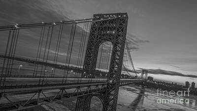 Politicians Royalty-Free and Rights-Managed Images - George Washington Bridge at Dawn bw by Michael Ver Sprill