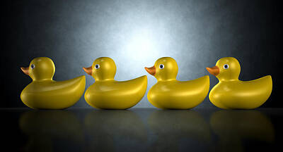 Birds Digital Art Rights Managed Images - Get Your Ducks In A Row Royalty-Free Image by Allan Swart