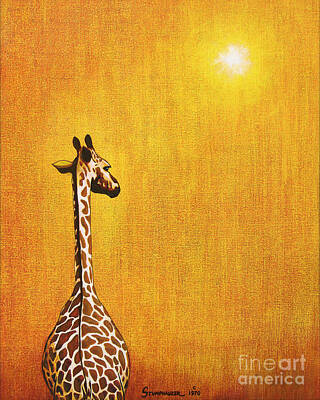 Animals Paintings - Giraffe Looking Back by Jerome Stumphauzer