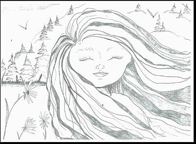Birds Drawings Rights Managed Images - Girl With Mountain Royalty-Free Image by Jacqueline Athmann