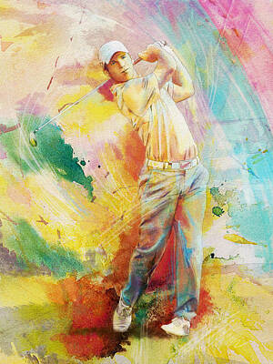 Sports Paintings - Golf Action 01 by Catf