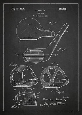 Sports Royalty-Free and Rights-Managed Images - Golf Club Patent Drawing From 1926 by Aged Pixel
