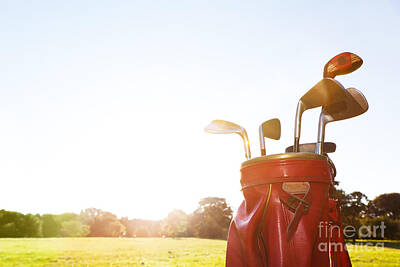 Sports Royalty-Free and Rights-Managed Images - Golf equipment Professional clubs on golf course by Michal Bednarek