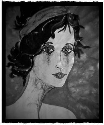 Sewing Machine - Gothic Portrait of Woman Black and White by Laura Carter