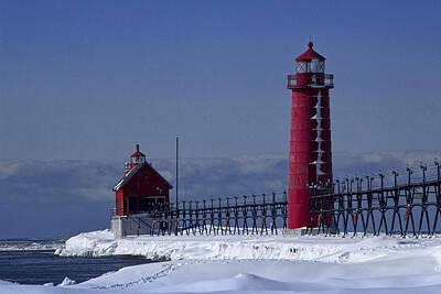Randall Nyhof Photo Royalty Free Images - Grand Haven Michigan Lighthouse in Winter Royalty-Free Image by Randall Nyhof