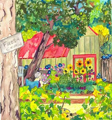 Recently Sold - Lilies Paintings - Grannys Garden by Lily Diamond