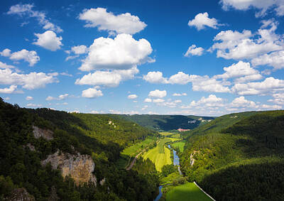 All Black On Trend - Green valley and blue sky with white clouds by Matthias Hauser
