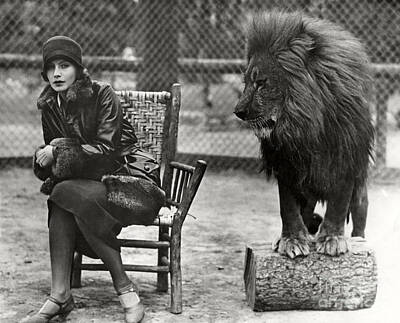Animals Royalty-Free and Rights-Managed Images - Greta Garbo and Leo the Lion in 1926 by Sad Hill - Bizarre Los Angeles Archive