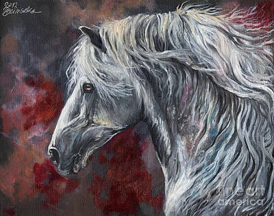 Desert Plants - Grey andalusian horse oil painting 2013 11 26 by Ang El