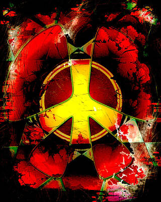 Vintage Tees - Grunge Style Peace Sign by David G Paul