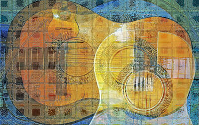 Sewing Machine - Guitar Abstract Orange Blue by Faye Cummings