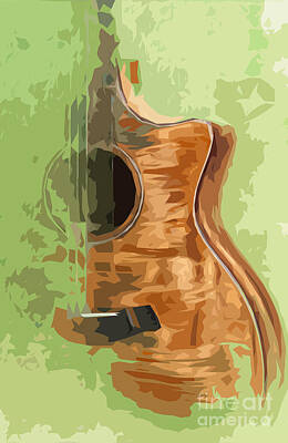 Musician Digital Art - Guitar green background 1 by Drawspots Illustrations