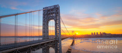 Politicians Photos - GW Bridge Panorama Sunburst  by Michael Ver Sprill