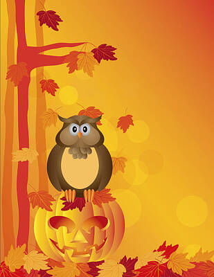 World War 2 Action Photography Royalty Free Images - Halloween Owl Sitting on Pumpkin in Forest Illustration Royalty-Free Image by Jit Lim