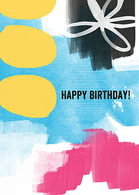 Abstract Mixed Media - Happy Birthday- Colorful Abstract Greeting Card by Linda Woods