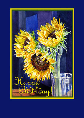 Sunflowers Royalty-Free and Rights-Managed Images - Happy Birthday Happy Sunflowers  by Irina Sztukowski
