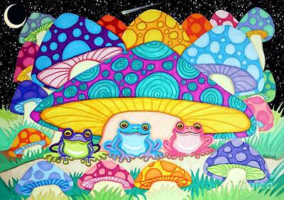 Animals Drawings - Happy Frogs in the Starlight  by Nick Gustafson