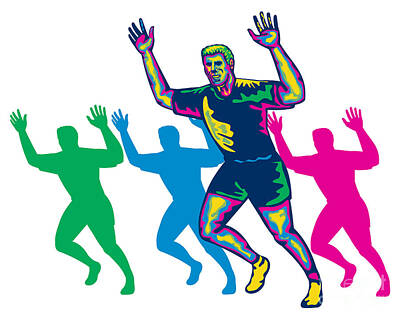Athletes Digital Art - Happy Marathon Runner Running Retro by Aloysius Patrimonio