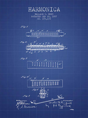 Musicians Digital Art - Harmonica Patent from 1897 - Blueprint by Aged Pixel