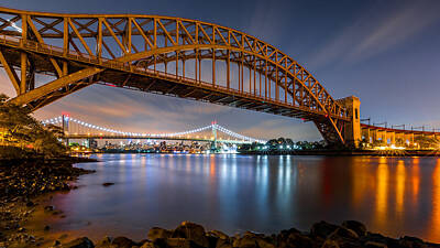 Recently Sold - New York Skyline Royalty-Free and Rights-Managed Images - Hell Gate and Triboro bridge by night by Mihai Andritoiu