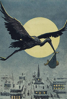 Birds Drawings - Here comes the stork circa circa 1913 by Aged Pixel