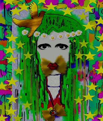Portraits Mixed Media - Hippie Landscape In Peace Pop Art by Pepita Selles