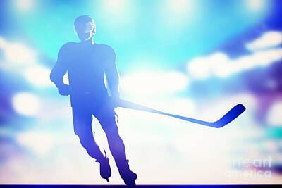 Athletes Royalty-Free and Rights-Managed Images - Hockey player skating on ice by Michal Bednarek