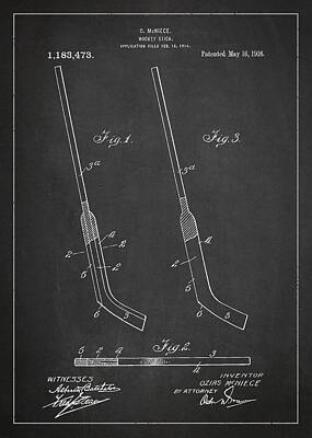 Sports Royalty-Free and Rights-Managed Images - Hockey Stick Patent Drawing From 1916 by Aged Pixel
