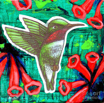 Animals Painting Rights Managed Images - Honeysuckle Hummingbird Royalty-Free Image by Genevieve Esson