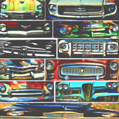 Transportation Digital Art - Hood Ornaments emblems and grills Cars by Cathy Anderson