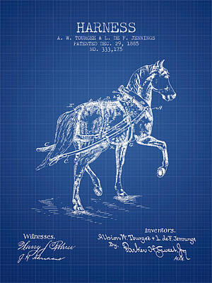 Animals Digital Art - Horse harness patent from 1885 - Blueprint by Aged Pixel