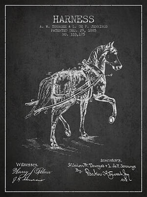 Animals Digital Art - Horse harness patent from 1885 - Charcoal by Aged Pixel