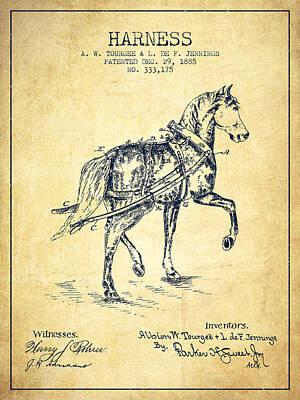Animals Digital Art - Horse harness patent from 1885 - Vintage by Aged Pixel