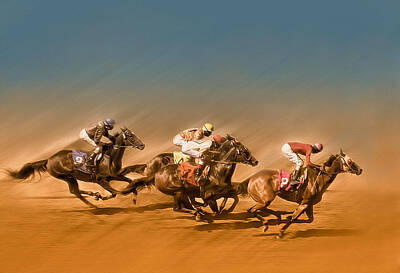Eduardo Tavares Photos - Horses racing to the Finish line by Eduardo Tavares
