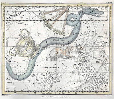 Army Posters Paintings And Photographs - Hydra Constellation, 1822 by U.S. Naval Observatory Library