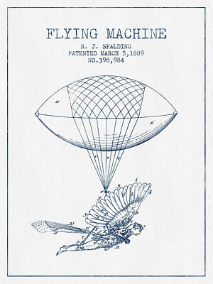 Maps Rights Managed Images - Icarus Flying machine Patent from 1889- Blue Ink Royalty-Free Image by Aged Pixel
